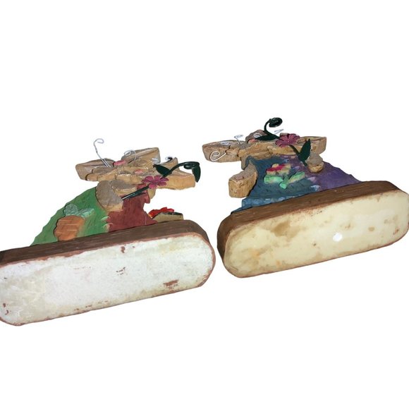 Easter Bunny Rabbit Carved Wood Look Decor Set of Two - Picture 7 of 11